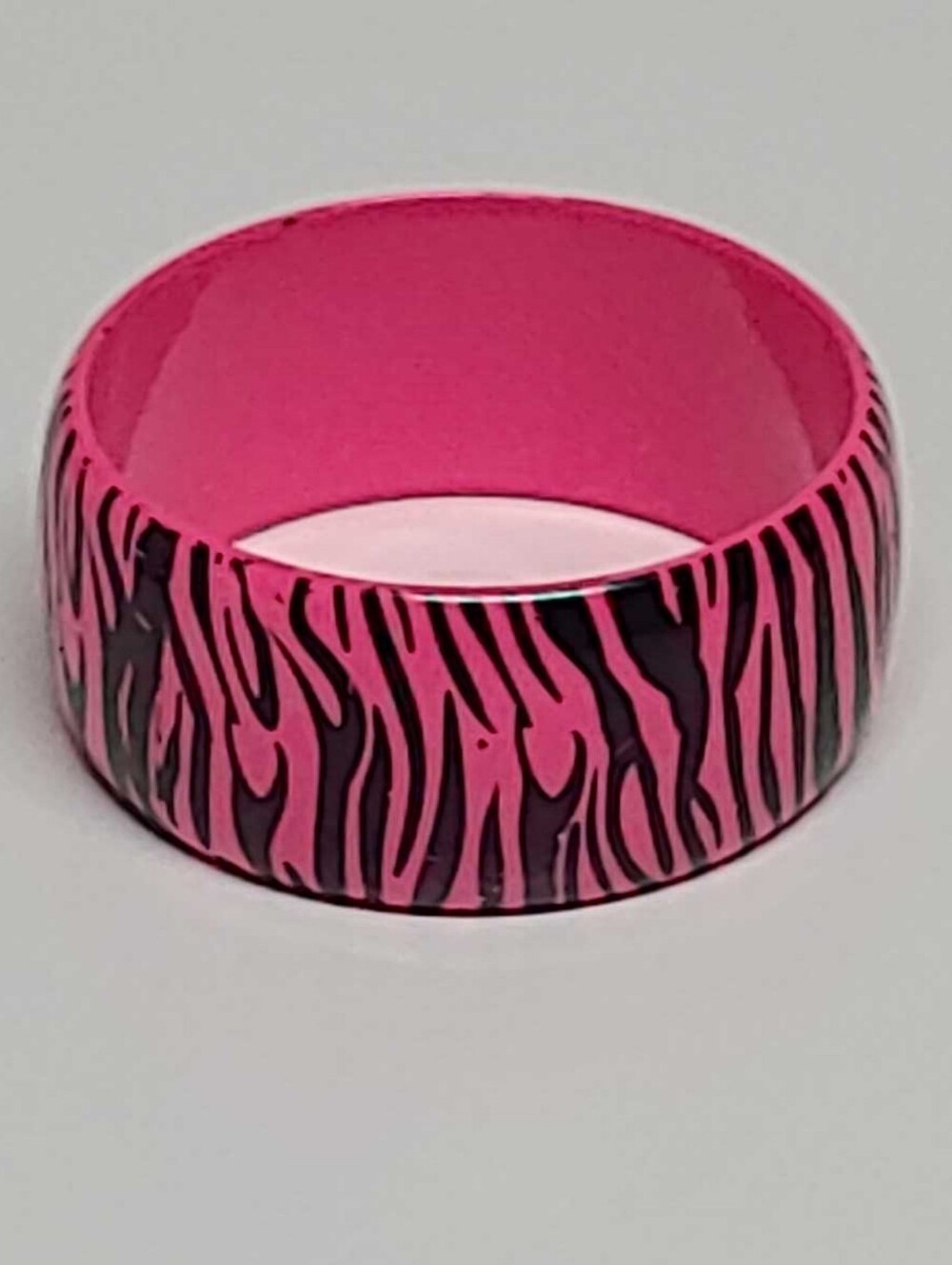 Y2K Neon Hot Pink Black Zebra Animal Print Chunky Wide Bangle Bracelet Vintage